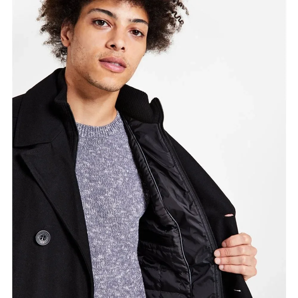 Kenneth Cole Men's Double Breasted Wool Blend Peacoat with Bib size L NWT in pkg